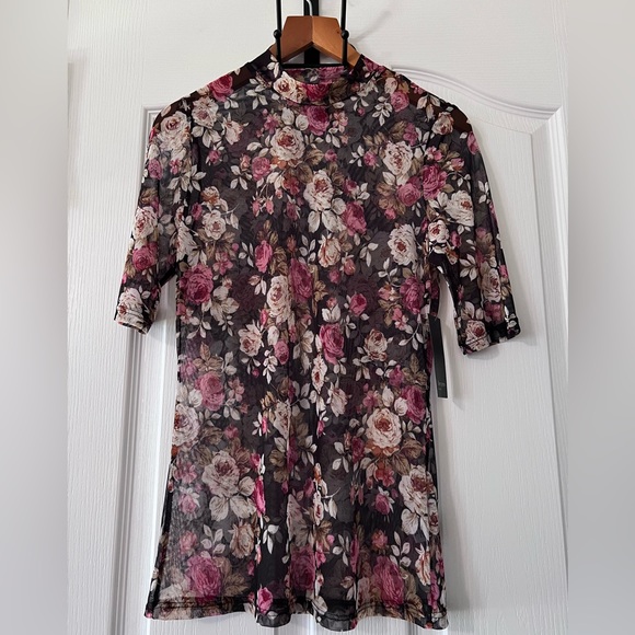 free press Tops - NWT Free Press Clothing floral mesh top with mock turtleneck. Size small